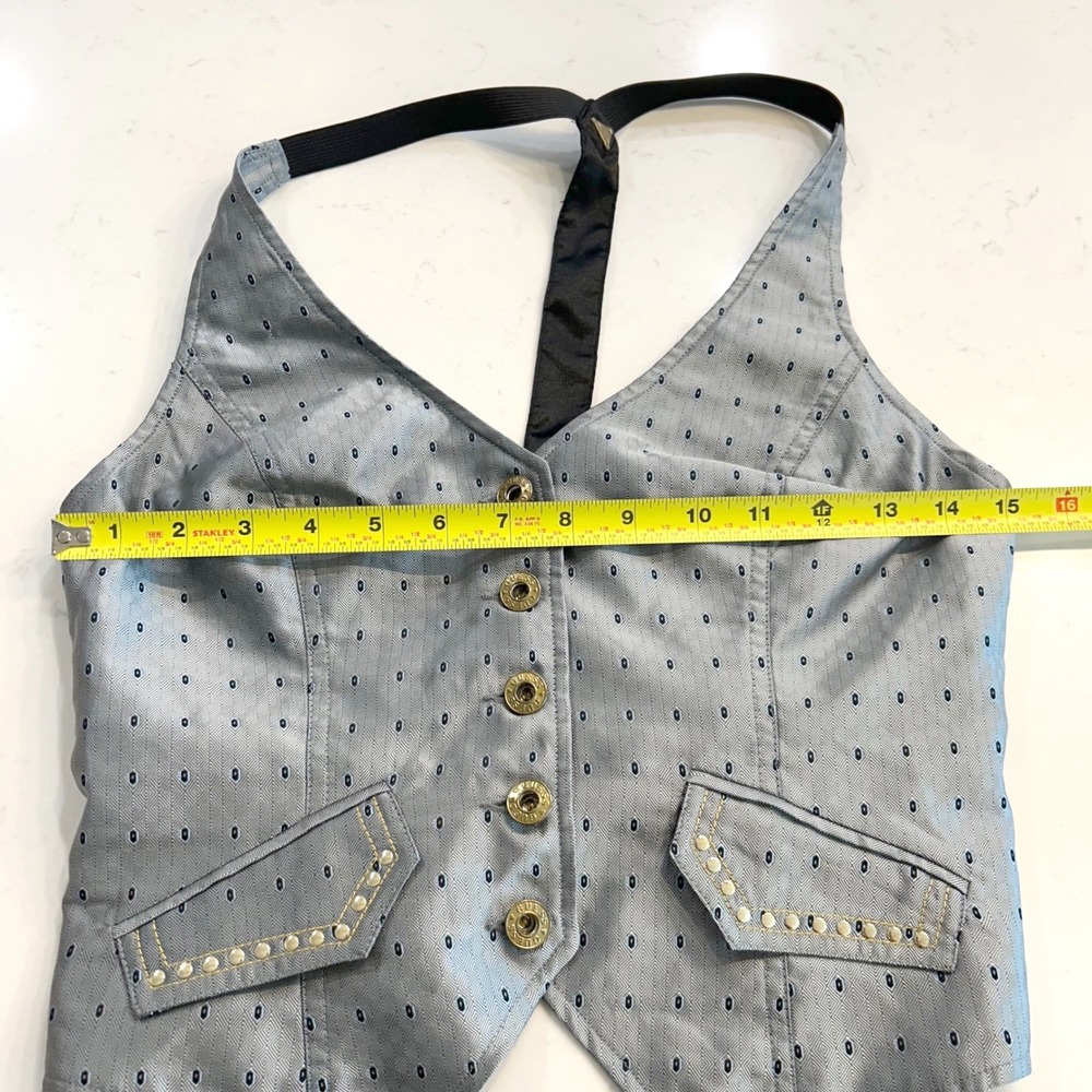 guess jeans stretch 8 jaquard silver studded polka dot vest waistcoat formal - Picture 3 of 5